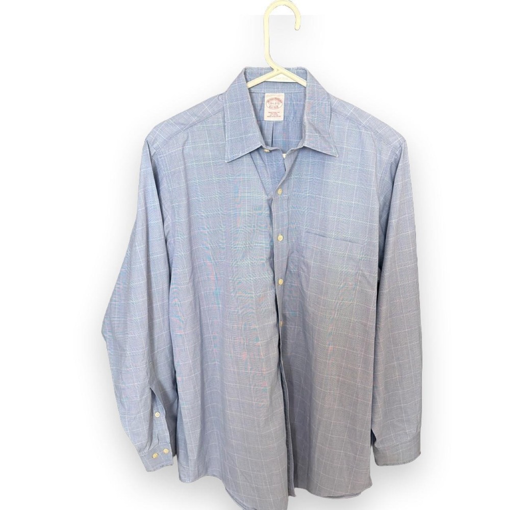 Brooks Brothers Mens Shirt Large Blue White Gingham Long Sleeve button up